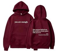 Yaepoip Sudadera con Capucha Querida Persona detrás de mí, Sudaderas Eres Suficiente (Burgundy,L)