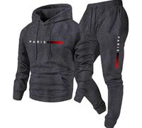 Yaepoip Sweatsuits For Men 2 Piece Hoodies And Joggers Set, Men's PARIS Letter Printed Hoodie & Drawstring (3XL,Dark Gray)