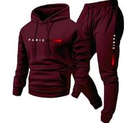 Yaepoip Sweatsuits For Men 2 Piece Hoodies And Joggers Set, Men's PARIS Letter Printed Hoodie & Drawstring (3XL,Burgundy)