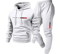 Yaepoip Sweatsuits For Men 2 Piece Hoodies And Joggers Set, Men's PARIS Letter Printed Hoodie & Drawstring (L,White)