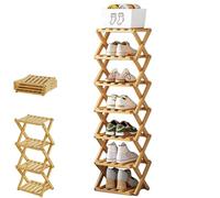 Yaepoip The 9-Tier No-Assembly Bamboo Rack, Multifunction No Assembly Narrow Shoe Shelf, Foldable Space-Saving Shoe Organizer for Entryway Closet Dorm (Natural,7 Tier)