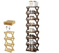 Yaepoip The 9-Tier No-Assembly Bamboo Rack, Multifunction No Assembly Narrow Shoe Shelf, Foldable Space-Saving Shoe Organizer for Entryway Closet Dorm (Brown,8 Tier)