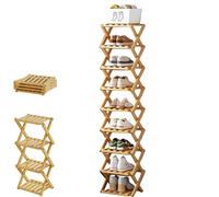 Yaepoip The 9-Tier No-Assembly Bamboo Rack, Multifunction No Assembly Narrow Shoe Shelf, Foldable Space-Saving Shoe Organizer for Entryway Closet Dorm (Natural,9 Tier)