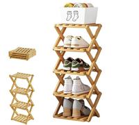 Yaepoip The 9-Tier No-Assembly Bamboo Rack, Multifunction No Assembly Narrow Shoe Shelf, Foldable Space-Saving Shoe Organizer for Entryway Closet Dorm (Natural,5 Tier)