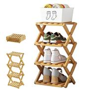 Yaepoip The 9-Tier No-Assembly Bamboo Rack, Multifunction No Assembly Narrow Shoe Shelf, Foldable Space-Saving Shoe Organizer for Entryway Closet Dorm (Natural,4 Tier)