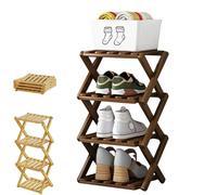 Yaepoip The 9-Tier No-Assembly Bamboo Rack, Multifunction No Assembly Narrow Shoe Shelf, Foldable Space-Saving Shoe Organizer for Entryway Closet Dorm (Brown,4 Tier)