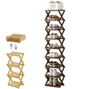 Yaepoip The 9-Tier No-Assembly Bamboo Rack, Multifunction No Assembly Narrow Shoe Shelf, Foldable Space-Saving Shoe Organizer for Entryway Closet Dorm (Brown,9 Tier)