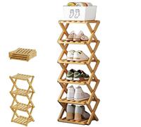 Yaepoip The 9-Tier No-Assembly Bamboo Rack, Multifunction No Assembly Narrow Shoe Shelf, Foldable Space-Saving Shoe Organizer for Entryway Closet Dorm (Natural,6 Tier)