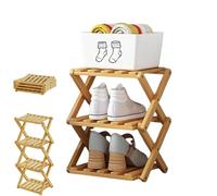 Yaepoip The 9-Tier No-Assembly Bamboo Rack, Multifunction No Assembly Narrow Shoe Shelf, Foldable Space-Saving Shoe Organizer for Entryway Closet Dorm (Natural,3 Tier)