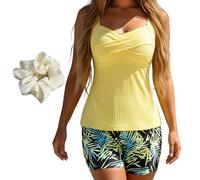 Yaepoip Two-Piece Body-Covering Printed Boxer Swimsuit, Boxer Swim Suits for Women, Backless Slim Fit Body for Beach (Yellow B,S)