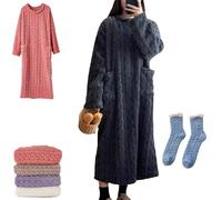 Yaepoip Winter Velvet Loungewear, Winter Coral Fleece Home Clothes Ultra Soft Plush Cozy Long Sleeve Thermal Sleepwear (Grey,M)