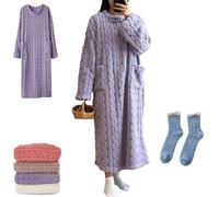 Yaepoip Winter Velvet Loungewear, Winter Coral Fleece Home Clothes Ultra Soft Plush Cozy Long Sleeve Thermal Sleepwear (Purple,XL)