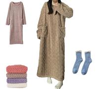 Yaepoip Winter Velvet Loungewear, Winter Coral Fleece Home Clothes Ultra Soft Plush Cozy Long Sleeve Thermal Sleepwear (Brown,L)