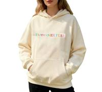 Yaepoip Women's Faith Over Fear Christian Graphic Hoodie - Oversized Cute Pullover Sweatshirt (Khaki,S)