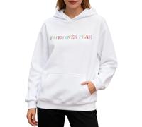 Yaepoip Women's Faith Over Fear Christian Graphic Hoodie - Oversized Cute Pullover Sweatshirt (White,3XL)