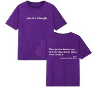 Yaepoip You Are Enough Dear Person Behind Me Shirt Women Mental Health Matters Graphic Casual Tshirt (Purple,L)