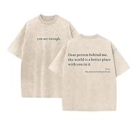 Yaepoip You Are Enough Tshirt Dear Person Behind Me Shirt for Men Mental Health Matters Vintage Graphic Casual Top (Khaki,S)