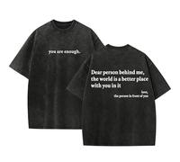 Yaepoip You Are Enough Tshirt Dear Person Behind Me Shirt for Men Mental Health Matters Vintage Graphic Casual Top (Black,L)