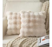 Yaertun Juego de 2 Fundas Cojines 40x40cm Funda de Almohada de Felpa de Sofá Pelo Artificial Suave Fundas de Cojines Decorativos Cuadrada para Oficina Dormitorio Habitacion Silla Salon,Beige