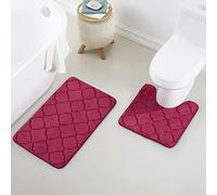 Yafa Home Fashion Juego de 2 alfombras de baño de espuma viscoelástica suave con diseño geométrico en relieve, parte trasera de PVC antideslizante (borgoña, 2 piezas: 20 x 20 pulgadas + 20 x 32 pulgadas)