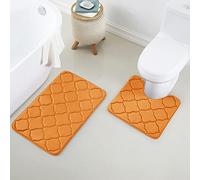 Yafa Home Fashion Juego de 2 alfombras de baño de espuma viscoelástica suave con diseño geométrico en relieve, parte trasera de PVC antideslizante (naranja, 2 piezas: 20 x 20 pulgadas + 20 x 32 pulgadas)