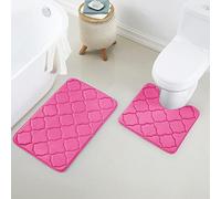 Yafa Home Fashion Juego de 2 alfombras de baño de espuma viscoelástica suave con diseño geométrico en relieve, parte trasera de PVC antideslizante (fucsia, 2 piezas: 20 x 20 pulgadas + 20 x 32 pulgadas)