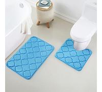 Yafa Home Fashion Juego de 2 alfombras de baño de espuma viscoelástica suave con diseño geométrico en relieve, parte trasera de PVC antideslizante (turquesa, 2 piezas: 20 x 20 pulgadas + 20 x 32 pulgadas)