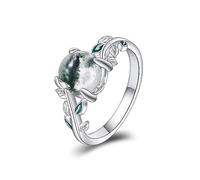 YAFEINI Anillo De áGata De Musgo Para Mujer 925 Anillos De Plata Esterlina De áGata De Musgo Natural Para Mujer JoyeríA De Compromiso Y Boda (hoja de ágata musgosa)