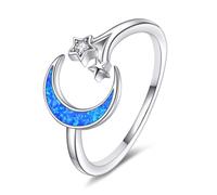 YAFEINI Anillo de luna y estrella para mujer, plata de ley 925, ópalo creciente, ajustable, anillo abierto, joyería celestial para niñas, Plata de ley, Ópalo sintético