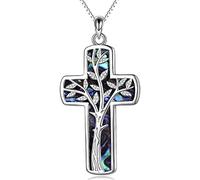 YAFEINI Collar cruzado Plata de ley Árbol familiar de la vida Cruz religiosa Colgante Collar Joyas Regalos para mujer Madre Hija Miembro de la familia