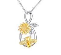 YAFEINI Collar de abeja de plata de ley con colgante de abeja infinita con flor de rosa, regalo para mujeres y adolescentes, 25*13MM, Plata esterlina, Sin piedra preciosa