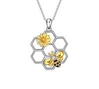 YAFEINI Collar de abeja, joyería de plata de ley con forma de panal de abeja, collar geométrico con colgante de abeja y girasol, regalos de joyería para mujeres y niñas.