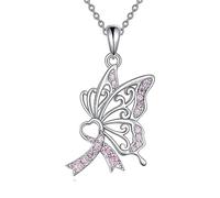 YAFEINI Collar de concienciación sobre el cáncer de mama, Plata esterlina