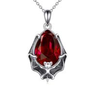 YAFEINI Collar de murciélago de plata de ley para mujeres y niñas, colgante de murciélago de rubí gótico, joyería extraña de Halloween, Plata esterlina, Rubí
