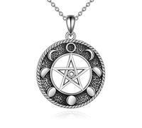 YAFEINI Collar de Pentáculo de Pentagrama, Colgante de Plata de Ley 925 con Colgante de 7 Chakras, Collares de Luna Creciente con Estrella Wiccan, Regalos de Joyería Para Mujer (pentagrama 1)