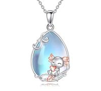 YAFEINI Collar de Piedra Lunar de Plata de Ley con Colgante de Zorro/Ajolote/Gato/Perro Regalos de Joyería para Mujeres y Niñas (Axolotl)