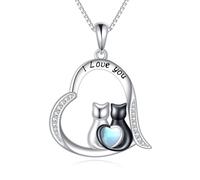 YAFEINI Collar de plata de ley con colgante de gato doble para mujer, 1, Plata esterlina, No es una piedra preciosa