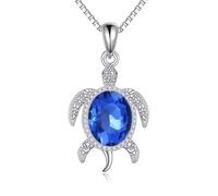 YAFEINI Collar de tortuga para mujer, plata de ley 925 con colgante de cristal azul, joyería de animales, regalo para madre e hija, 1, Plata esterlina, No es una piedra preciosa