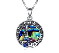 YAFEINI Sirena Regalos collar Joyería plata Esterlina mar Sirena Media Luna Colgante Collar Regalo de Cumpleaños Joyería para Mujer Niñas (Collar de sirena de abulón)