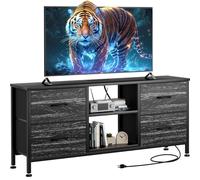 YaFiti Soporte de TV con toma de corriente y 4 cajones de tela, centro de entretenimiento con estantes abiertos para TV de hasta 55 pulgadas, mesa de consola multimedia, cómoda para dormitorio, sala
