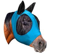 YAFIYGI Máscara de mosca para caballo con orejas, tela transpirable con protección UV, malla suave, silenciosa, elástica, para caballos como - Azul