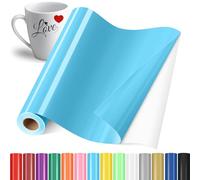 YAFLC Vinilo Adhesivo Azul cielo, 30.5x400cm Rollos de Vinilo Permanente, Film Autoadhesivo para Vidrio, Tazas de Café, Cerámica, Regalos de Bricolaje
