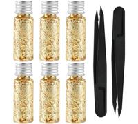 YAFLUG 6 piezas pan de oro comestible, botellas de pan de oro comestible, pan de oro decorativo para uso alimentario, perfecto para pasteles, uso en cocina DIY, para tartas con 2 pinzas (oro)