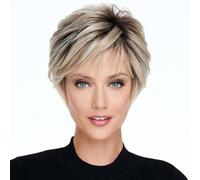 YAGAMAXUNZ Pixie Cut Peluca Corta Mullida Sintética Rubia Mixta Marrón Cabello Capas con Flequillo,para Mujeres para Cosplay Fiesta Diaria Halloween A