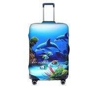 yagDAA Funda protectora para maleta, diseño de delfines del mundo submarino, con estampado de coral, para maletas de 45,7 a 81,3 cm, White, M
