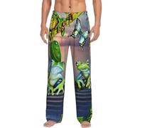 yagDAA Many Frogs Sing On The Branches - Pantalones de pijama para hombre con estampado de mariposas y lago, pantalones de pijama con bolsillos, pantalones de pijama para hombre, Negro, M