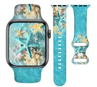 YAGEDOVIU Correas de reloj de playa compatibles con reloj de 38 mm, 40 mm, 41 mm, 42 mm para mujer, tortuga marina, pulsera de repuesto de silico