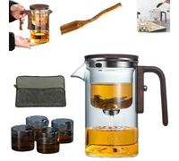 Yagerod Witchcraft Teapot, Enchanti Tea Pot, The Harmony Pot, Glass Teapot with Strainer, Magic Teapot with Infuser, Water Separation Glass Teapot with Wooden Handle (520ml,Grey)