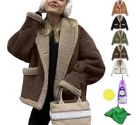 Yagerod Women's Winter Casual Faux Suede Leather Jacket, Button Down Fuzzy Lined Jacket, Coat Stylish Cardigans Women (Coffee,L)