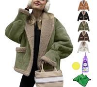 Yagerod Women's Winter Casual Faux Suede Leather Jacket, Button Down Fuzzy Lined Jacket, Coat Stylish Cardigans Women (Green,L)